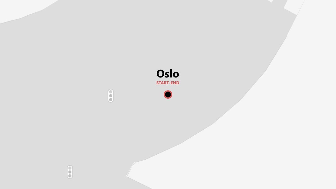 A minimalist map showing Oslo marked as the start and end point for a route.