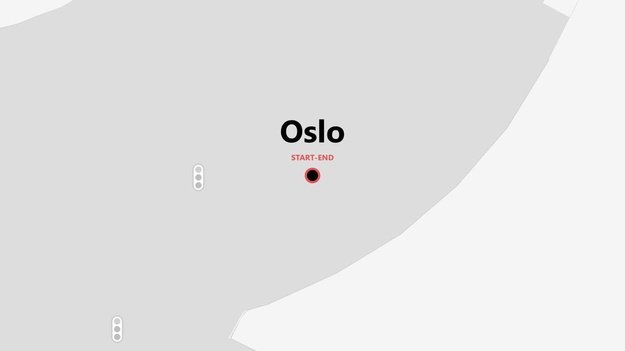 A minimalist map showing Oslo as the designated 'START-END' point for a trip, marked with a pin.