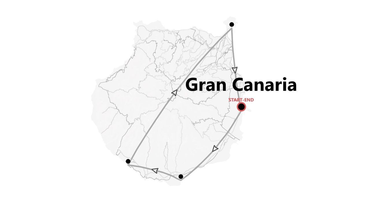Carte de Grande Canarie affichant un itinéraire de circuit circulaire avec un point de départ et d'arrivée.