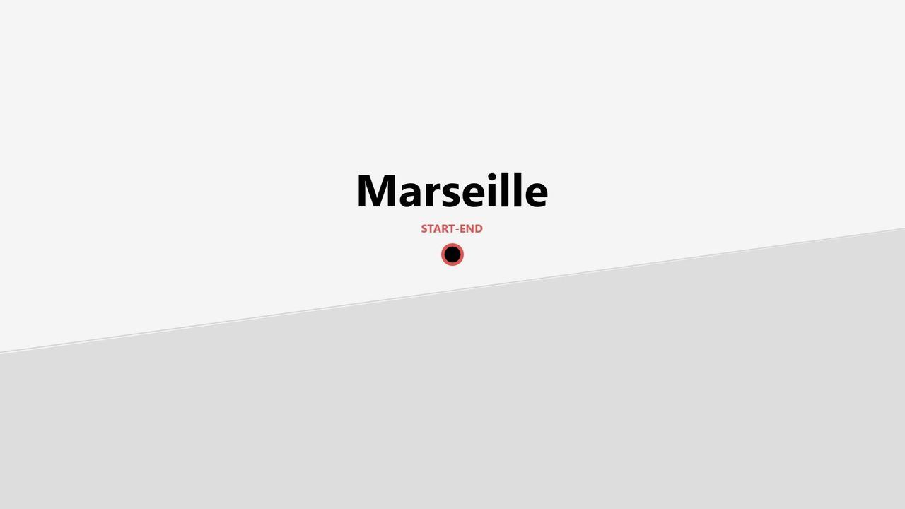 Un graphique minimaliste indiquant Marseille comme point de départ et d'arrivée d'un itinéraire de voyage.