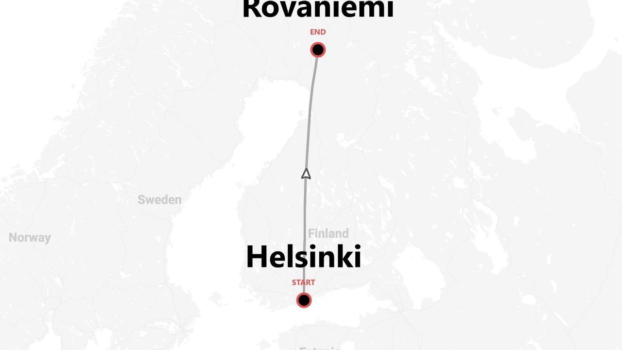 Mappa itinerario Finlandia: da Helsinki a Rovaniemi.