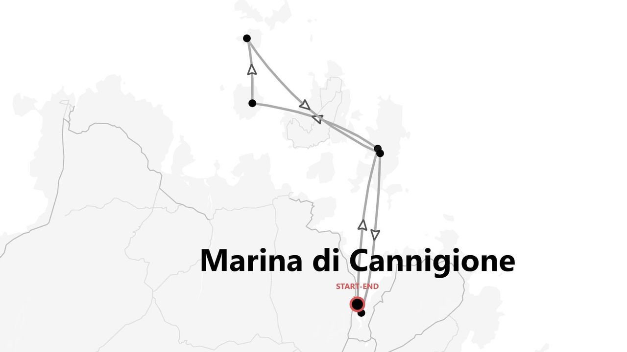 Mappa di un itinerario turistico con diverse tappe, con partenza e arrivo a Marina di Cannigione.