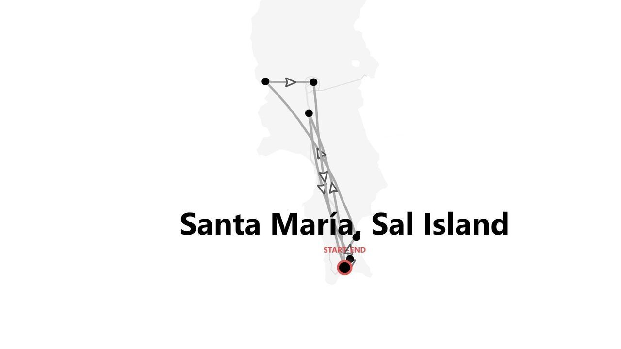 A travel itinerary map for Sal Island, showing a route that starts and ends in Santa María.