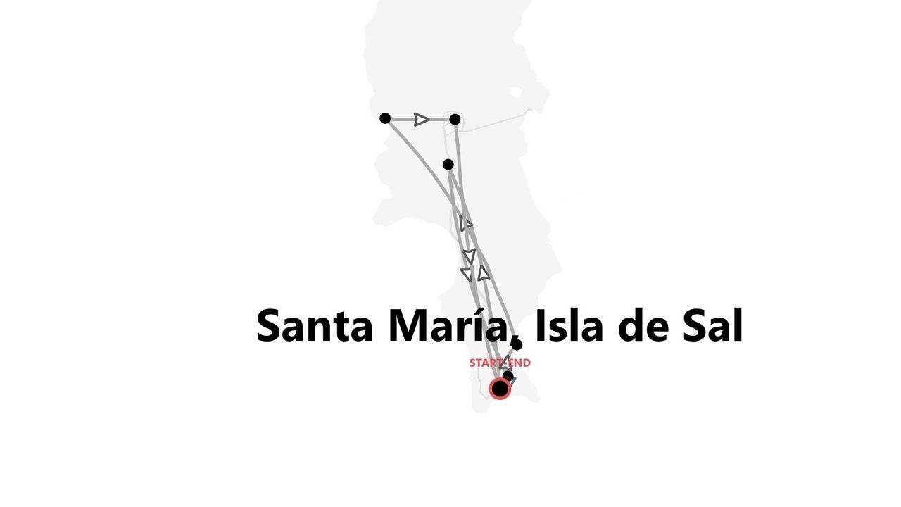 Mapa de ruta en Isla de Sal, con inicio y fin en Santa María.