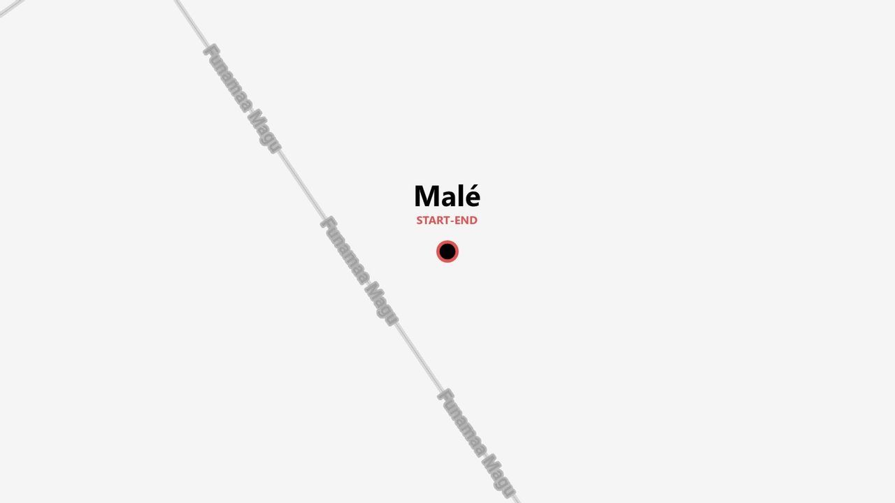 Mappa di Malé con punti di inizio e fine di un itinerario vicino a Funamaa Magu.
