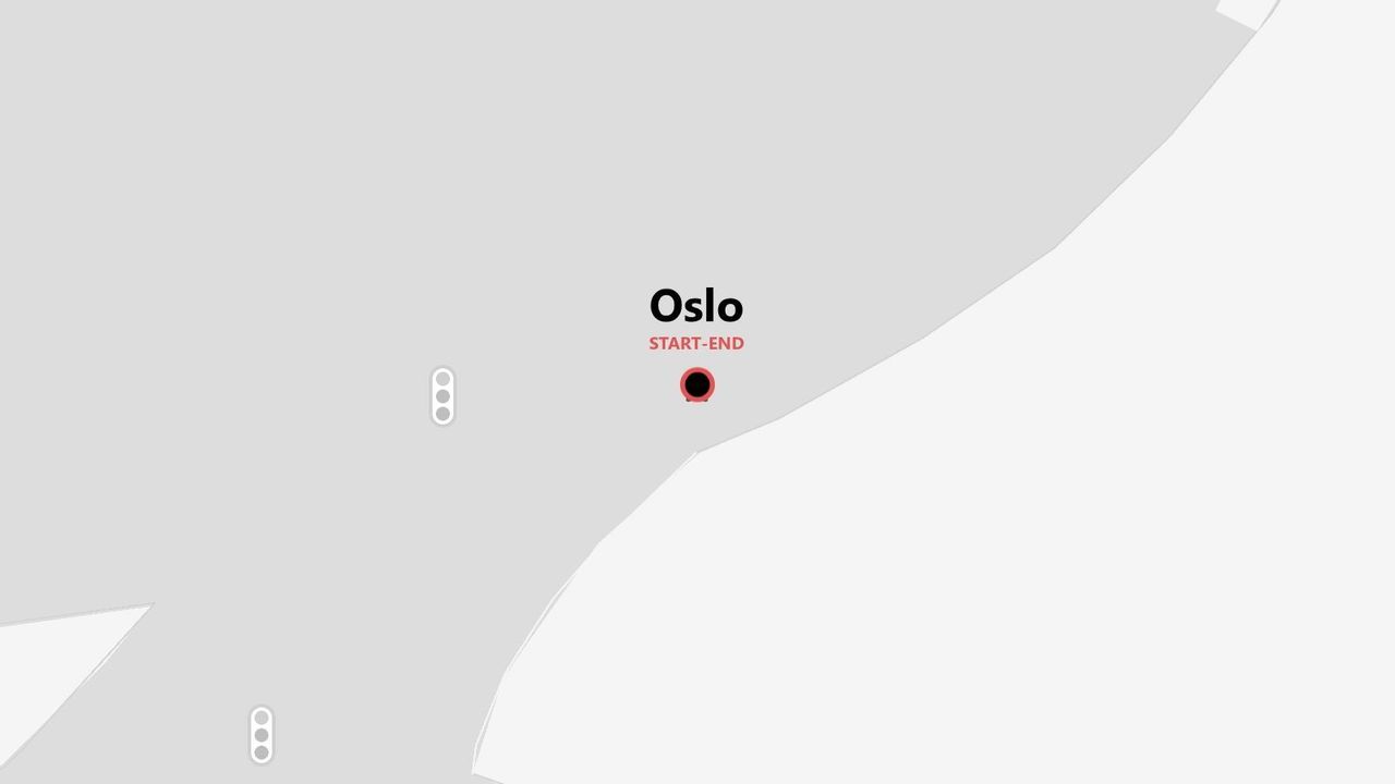 Eine vereinfachte Karte mit einer Stecknadel, die Oslo als Start- und Endpunkt einer Reise markiert.