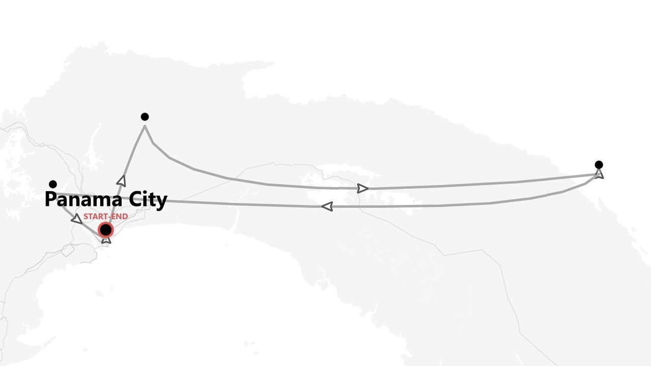 Karte einer Rundreise-Reiseroute, die in Panama-Stadt beginnt und endet.