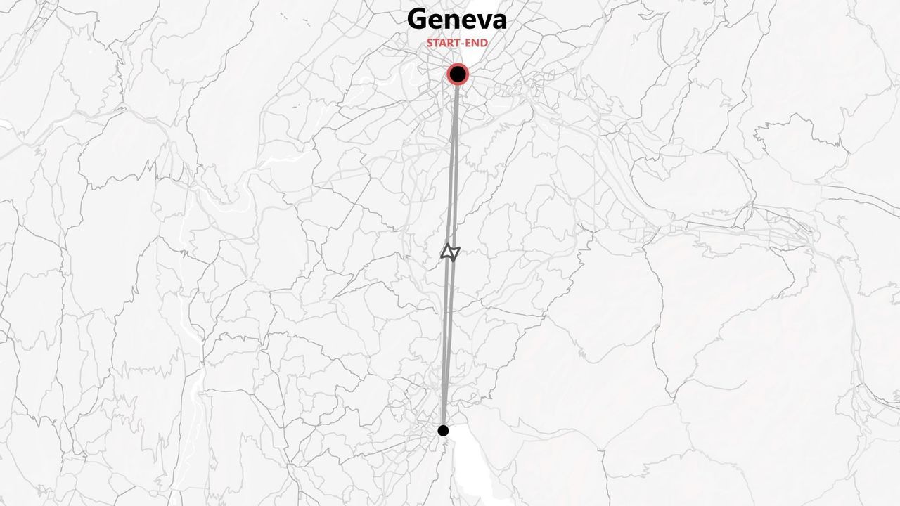A graphic map illustrating a travel itinerary with Geneva marked as the start and end point of the journey.