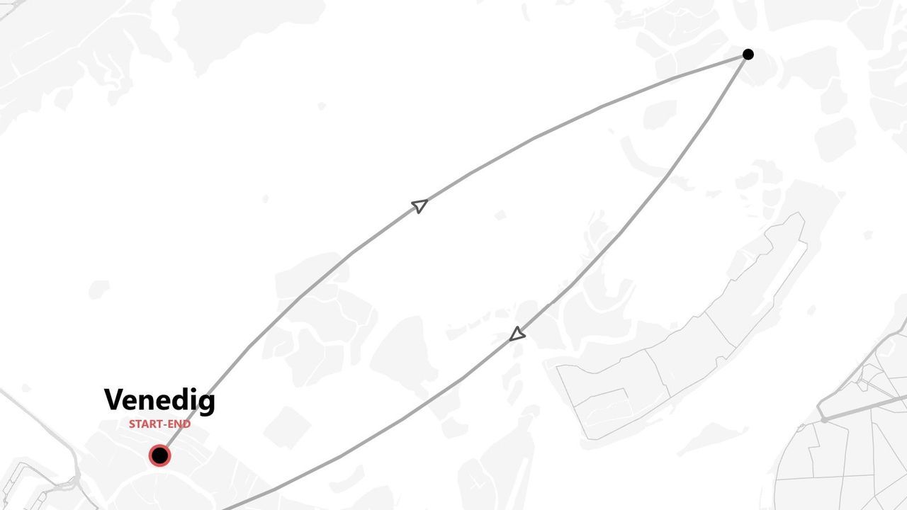 Eine vereinfachte Karte mit einer Rundreise-Reiseroute, die in Venedig beginnt und endet.