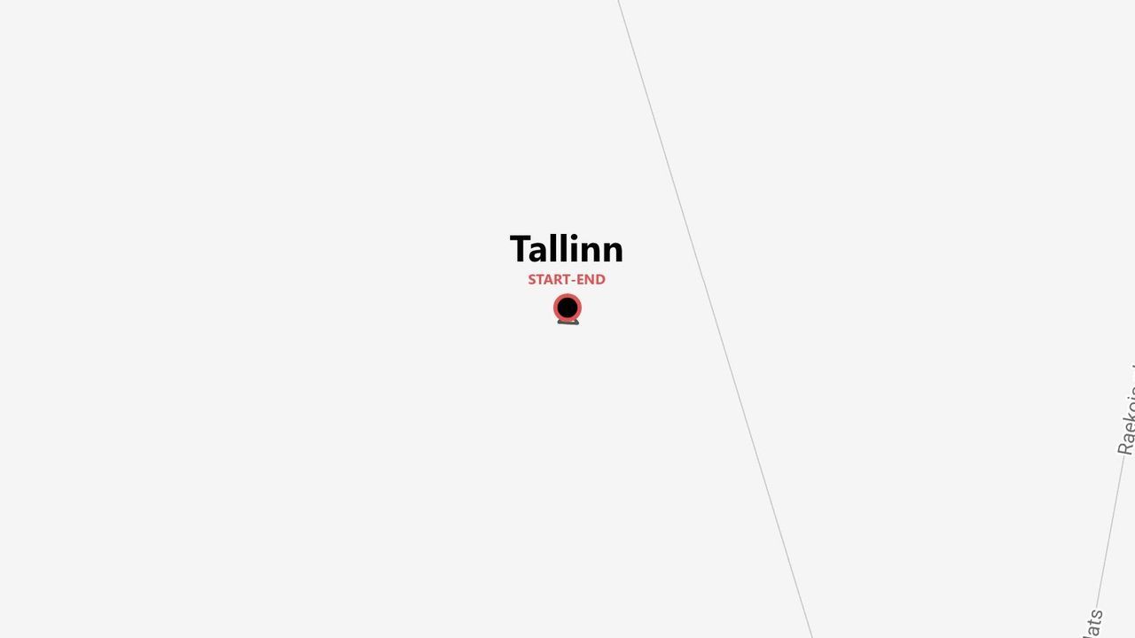 Mappa semplificata con punti di partenza e arrivo di un itinerario a Tallinn, indicati da una puntina.