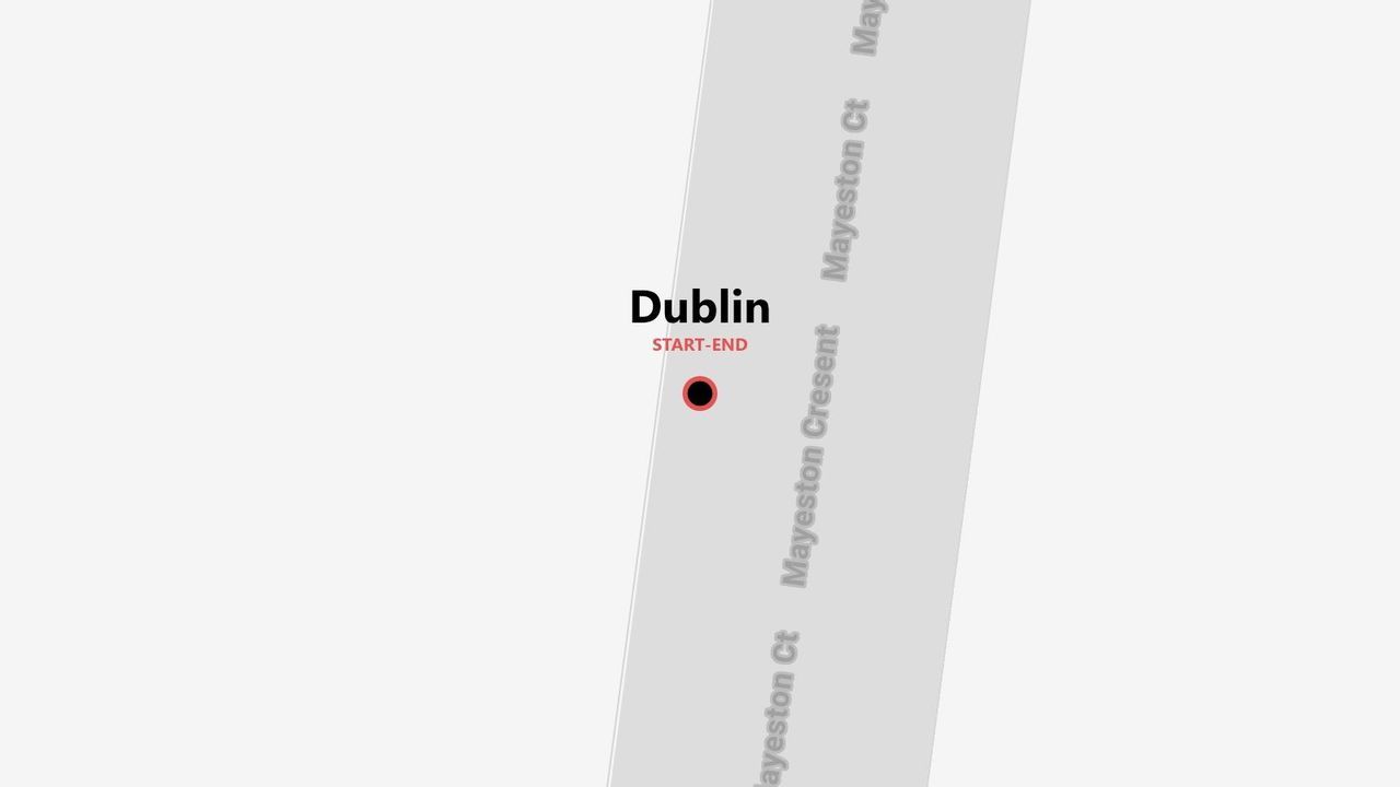 Eine minimalistische Karte von Dublin, die einen Start- und Endpunkt auf der Straße Mayeston Crescent zeigt.