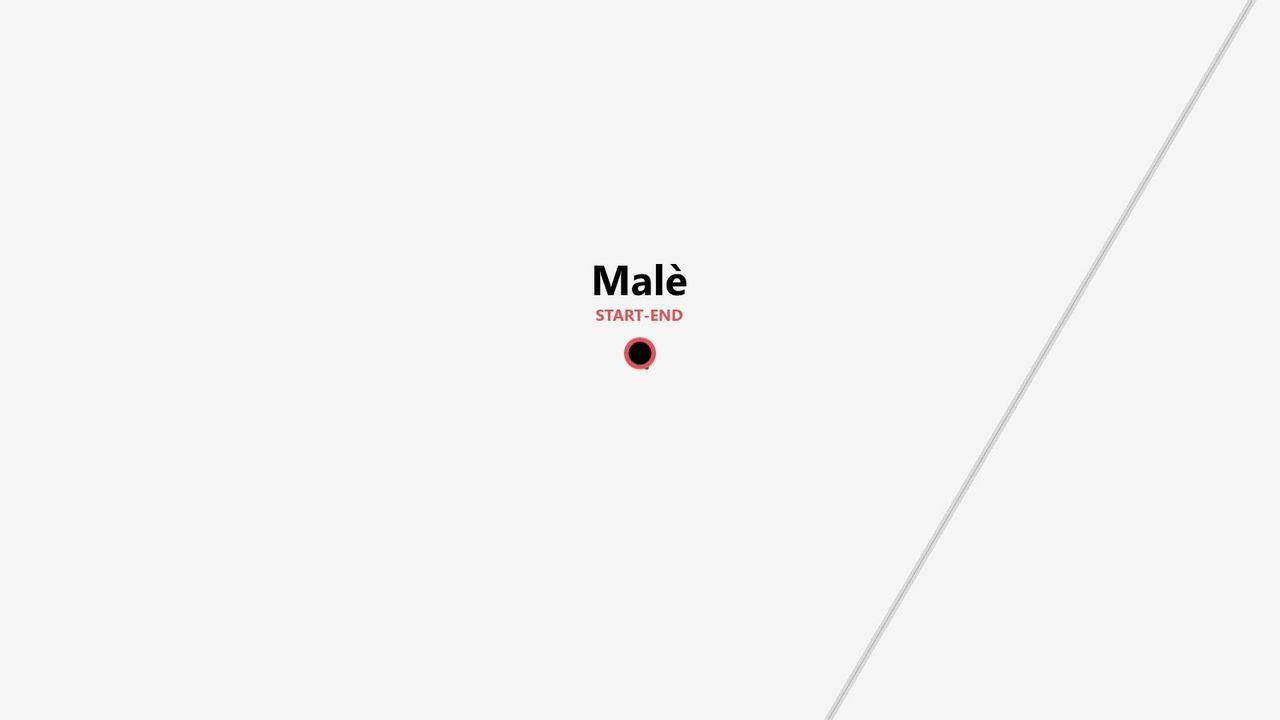 Eine minimalistische Kartengrafik, die Malé als Start- und Endpunkt einer Route mit einem kreisförmigen Symbol darstellt.