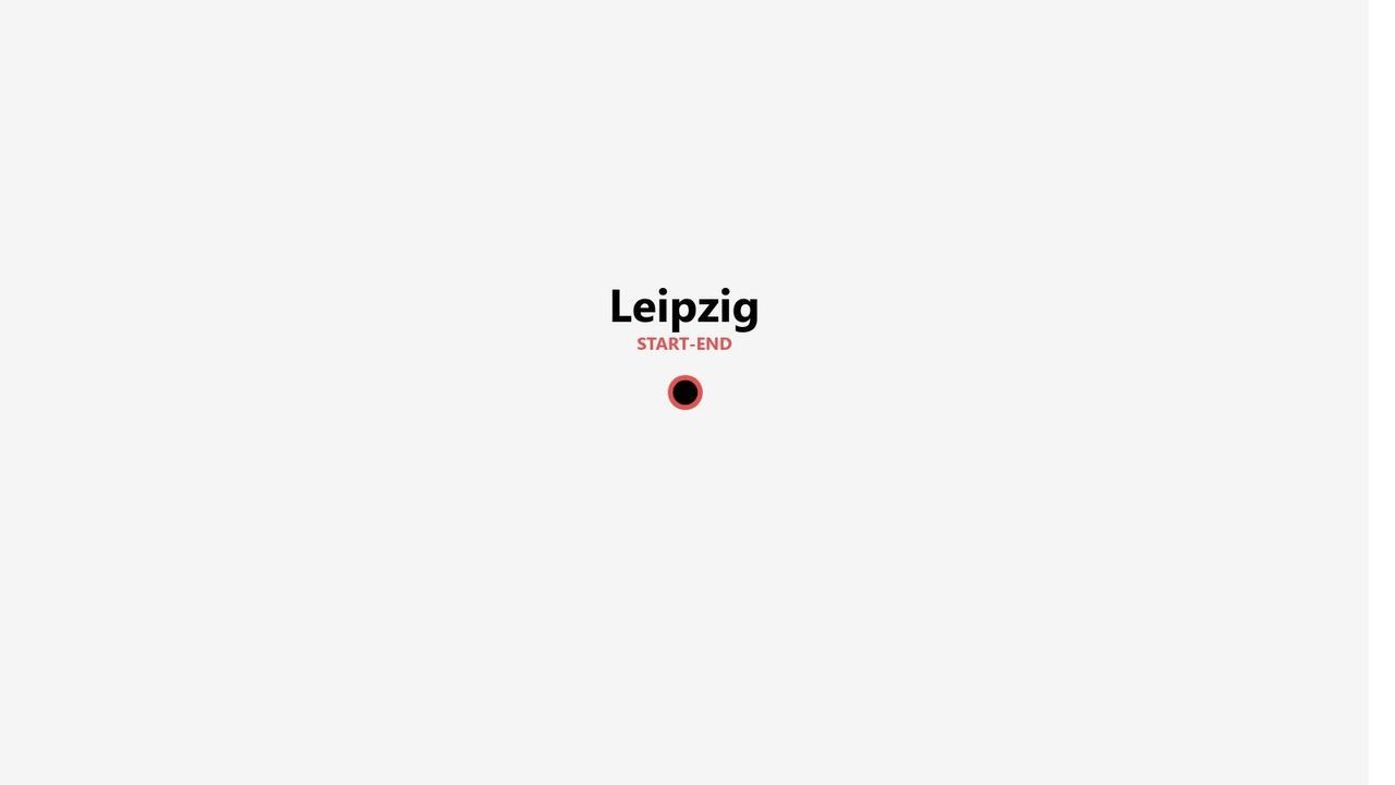 Eine minimalistische Grafik mit dem Wort 'Leipzig', dem Text 'START-END' und einem runden Pin-Marker auf schlichtem Hintergrund.
