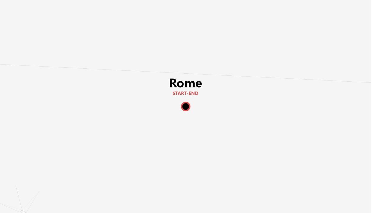 A minimalist map graphic showing Rome as the start and end point of a trip, marked with a circular pin.
