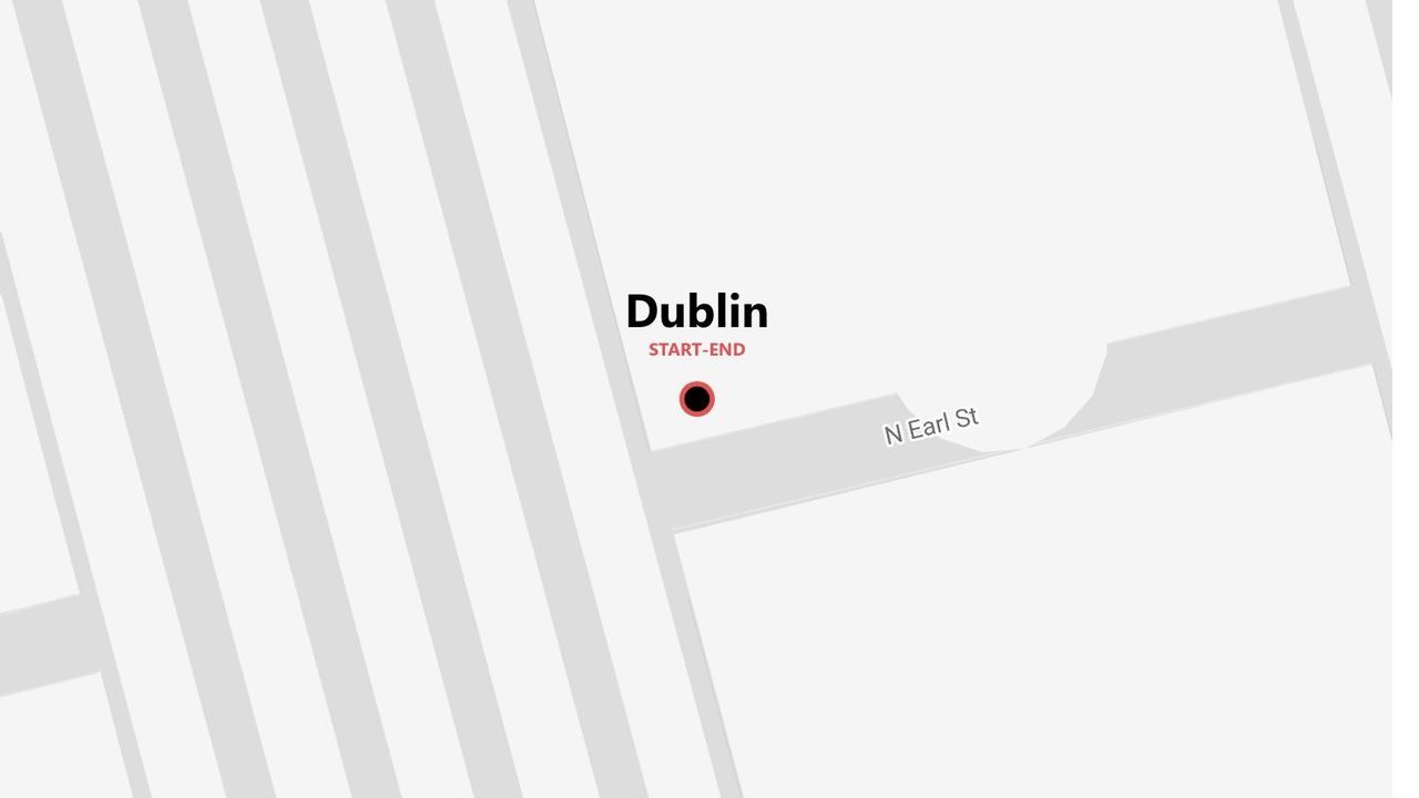 A stylized map of Dublin with a start-end point marked on N Earl St.