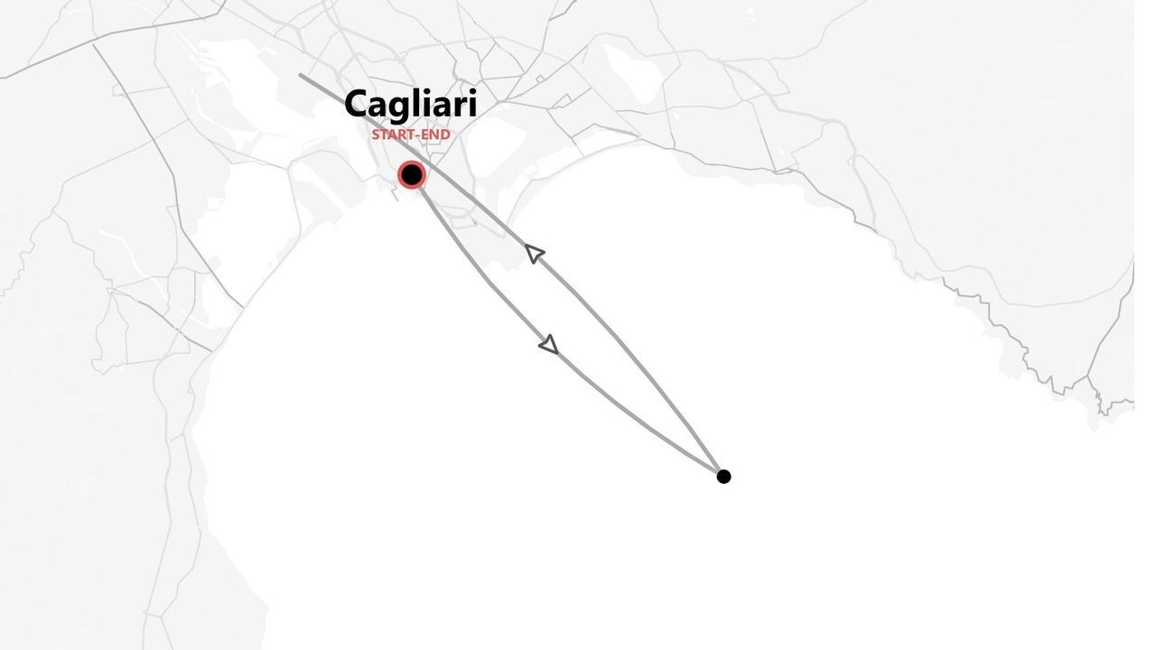 Mappa di un itinerario ad anello con partenza e arrivo a Cagliari.
