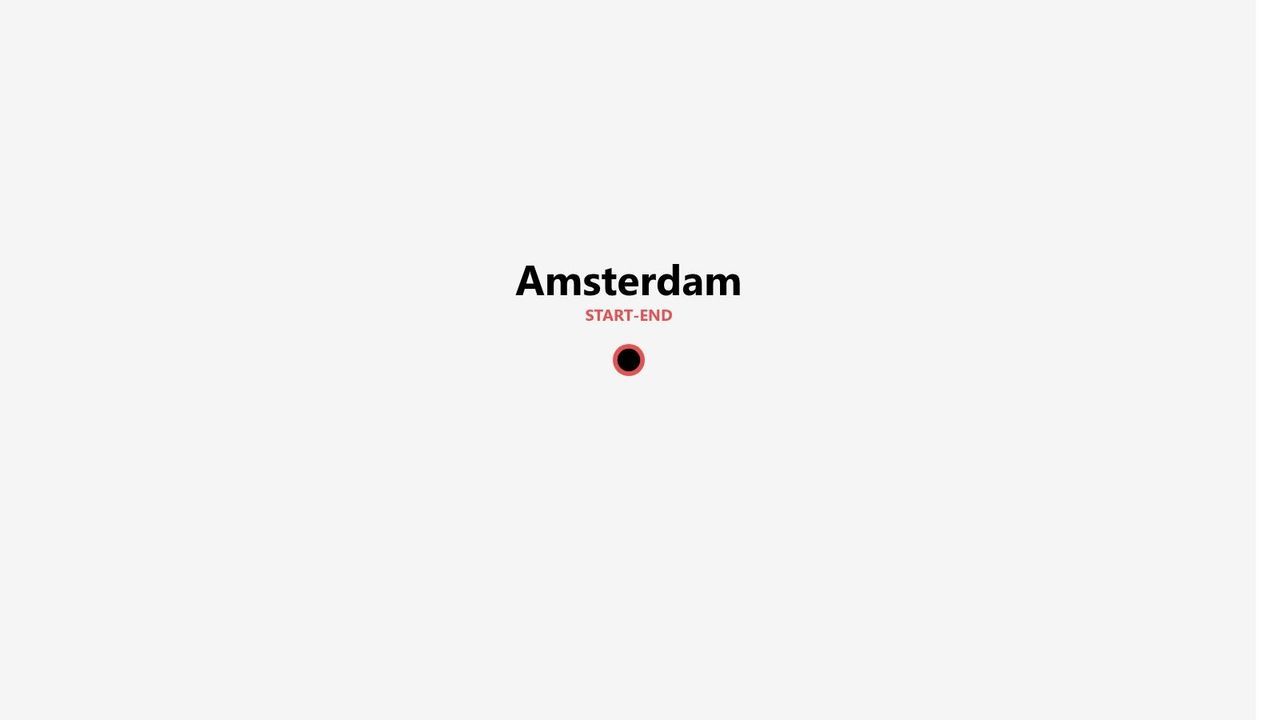 Mappa grafica che indica Amsterdam come punto di partenza e arrivo di un viaggio, contrassegnata da un'icona circolare.