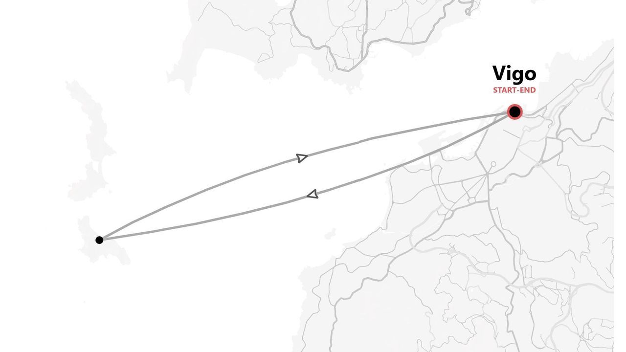 Mapa de una ruta circular con inicio y fin en Vigo.