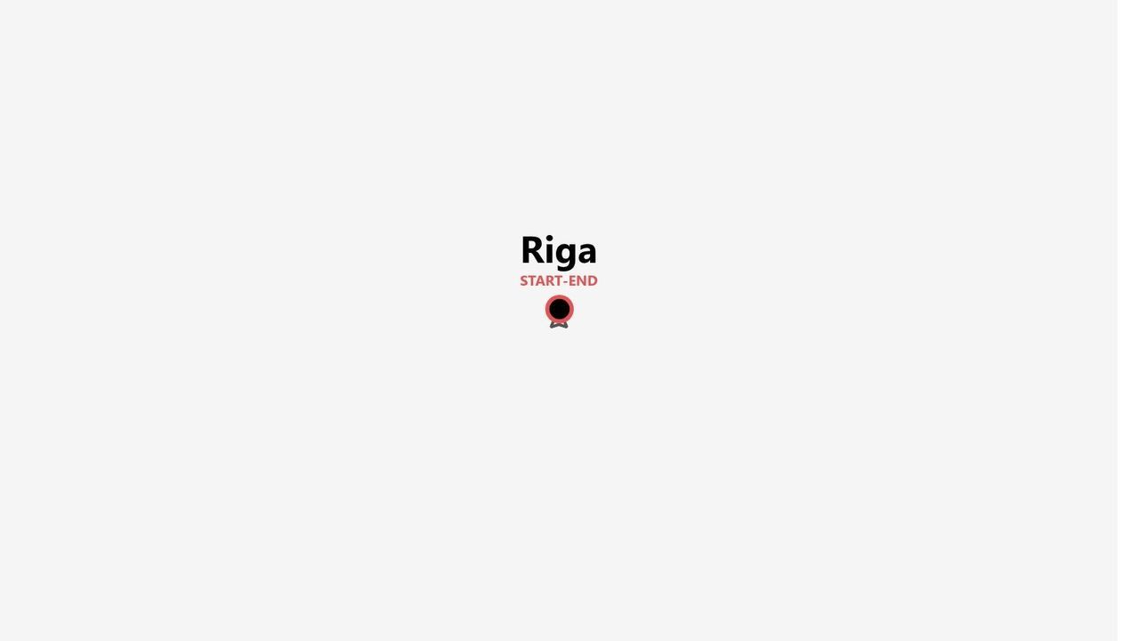 A minimalist map graphic showing a location pin for a trip that starts and ends in Riga.