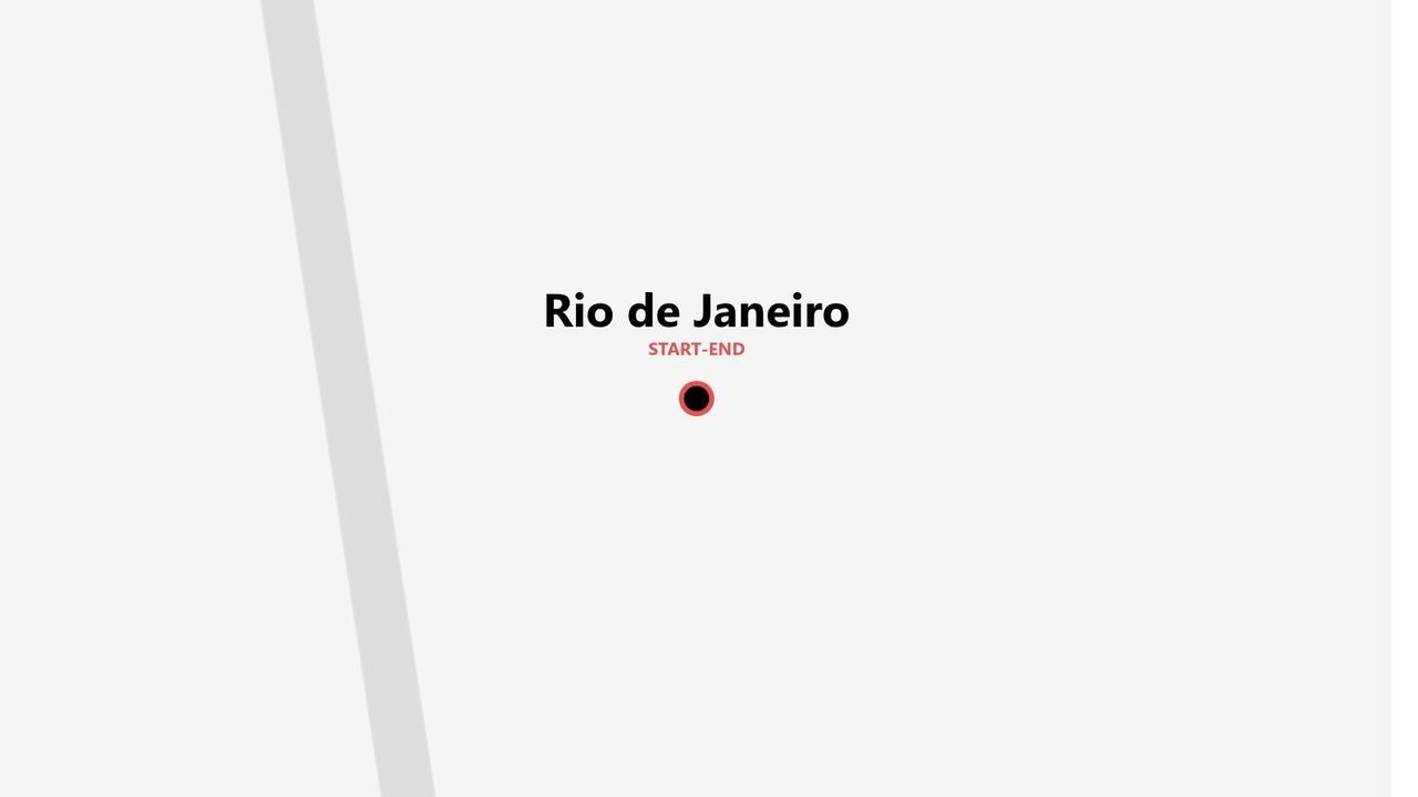 Una grafica mappa minimalista che mostra Rio de Janeiro come punto di partenza e arrivo di un percorso.