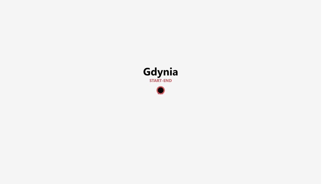 Mappa grafica minimalista di un percorso con Gdynia come punto di partenza e arrivo, segnalato da un punto.