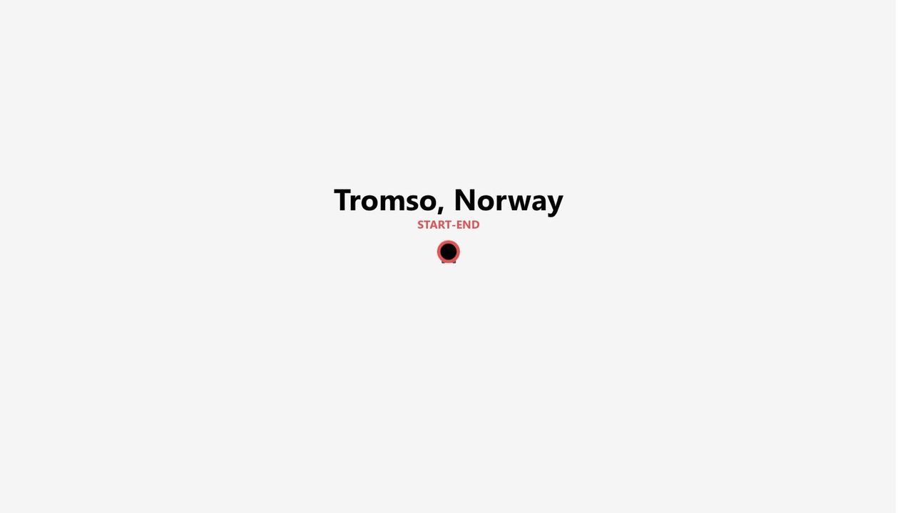 A minimalist map graphic showing Tromso, Norway as a start and end point.