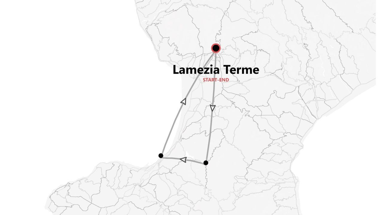Eine Karte einer Reiseroute mit Start und Ziel in Lamezia Terme.