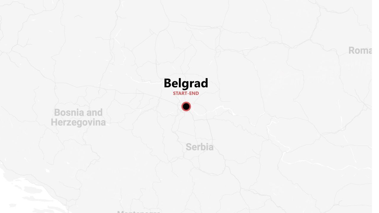 Eine vereinfachte Karte Serbiens, die Belgrad als Start- und Endpunkt einer Route zeigt.