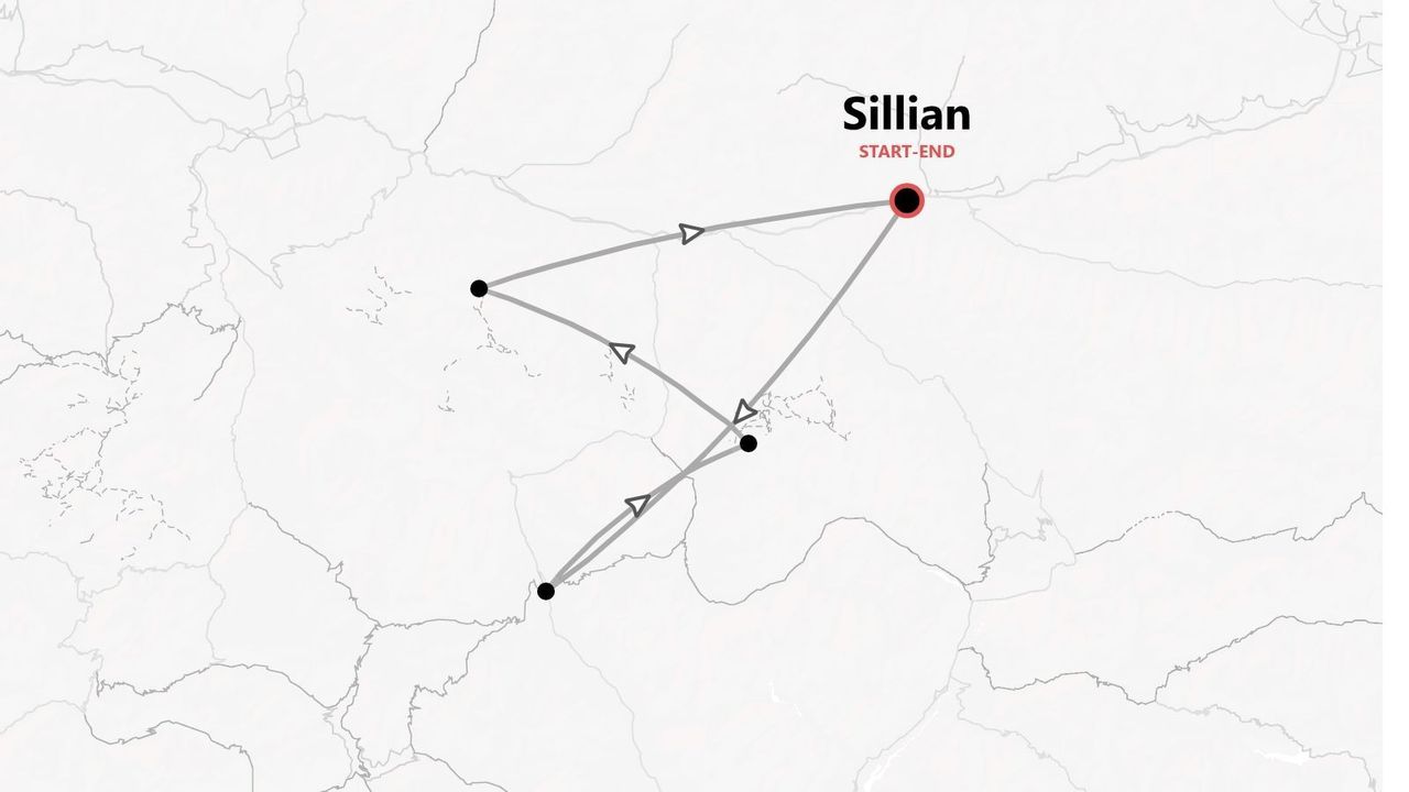 Minimalistische Karte einer Reiseroute, die in Sillian beginnt und endet, als Rundweg mit mehreren Wegpunkten.