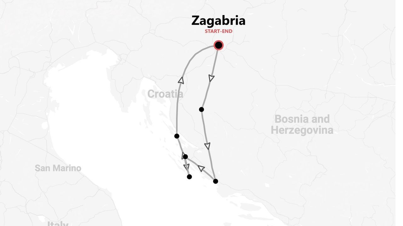 Itinerario di viaggio circolare: Zagabria, Croazia e Bosnia-Erzegovina.