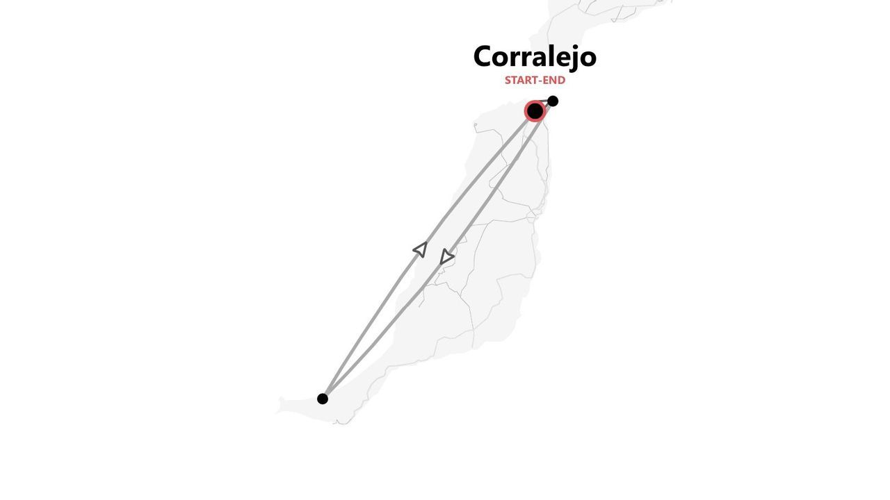 Carte d'un itinéraire de voyage aller-retour à Corralejo.