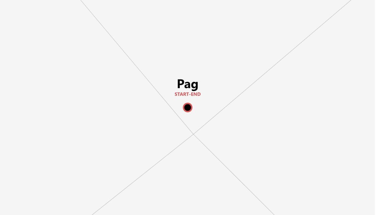 Una grafica minimalista con la parola 'Pag' e 'START-END' sopra un punto centrale su uno sfondo bianco contrassegnato da una 'X'.