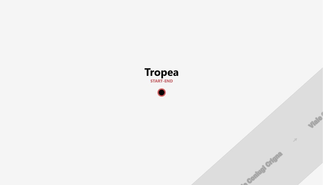 Una mappa minimalista di Tropea che mostra il punto di partenza e arrivo di un viaggio vicino a Viale dei Coniugi Crigna.