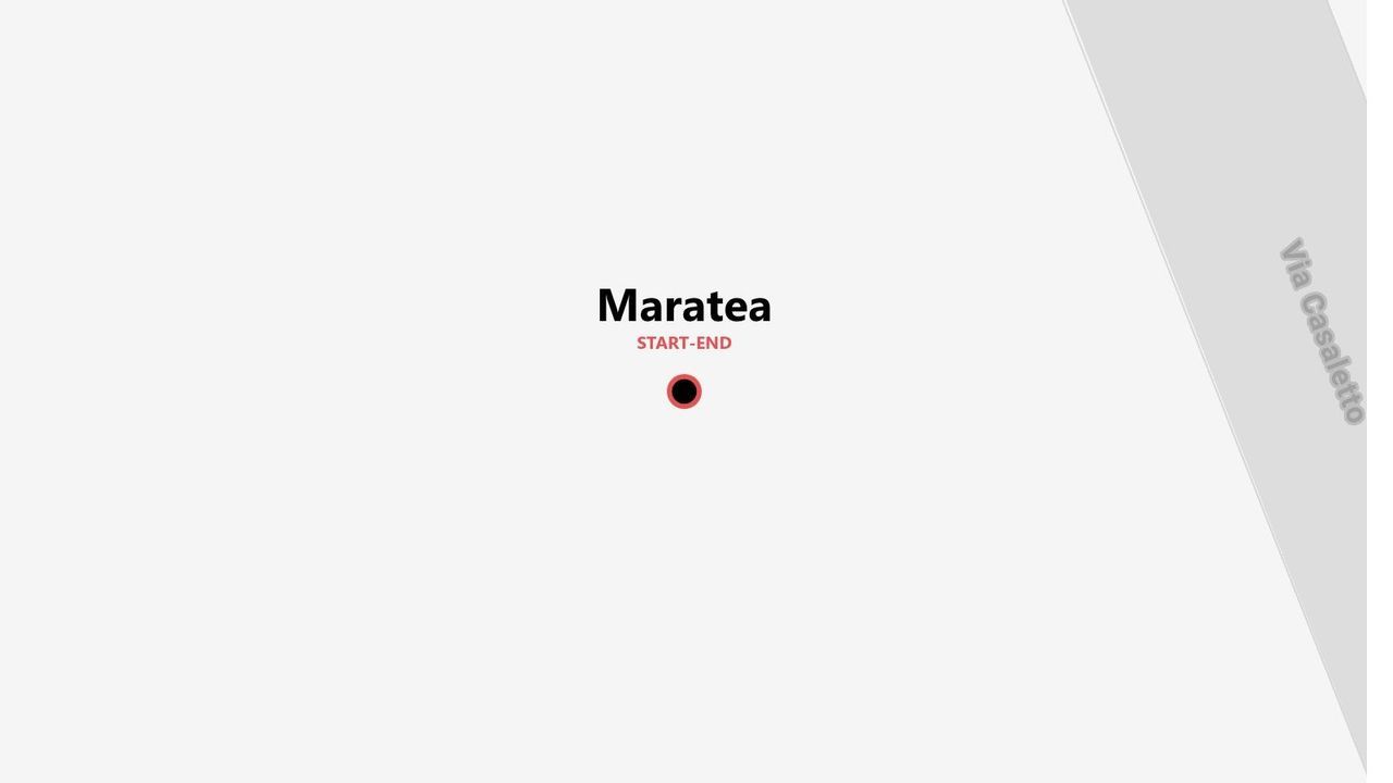 Una mappa minimalista che indica Maratea come punto di partenza e arrivo per un itinerario, situata vicino a Via Casaletto.