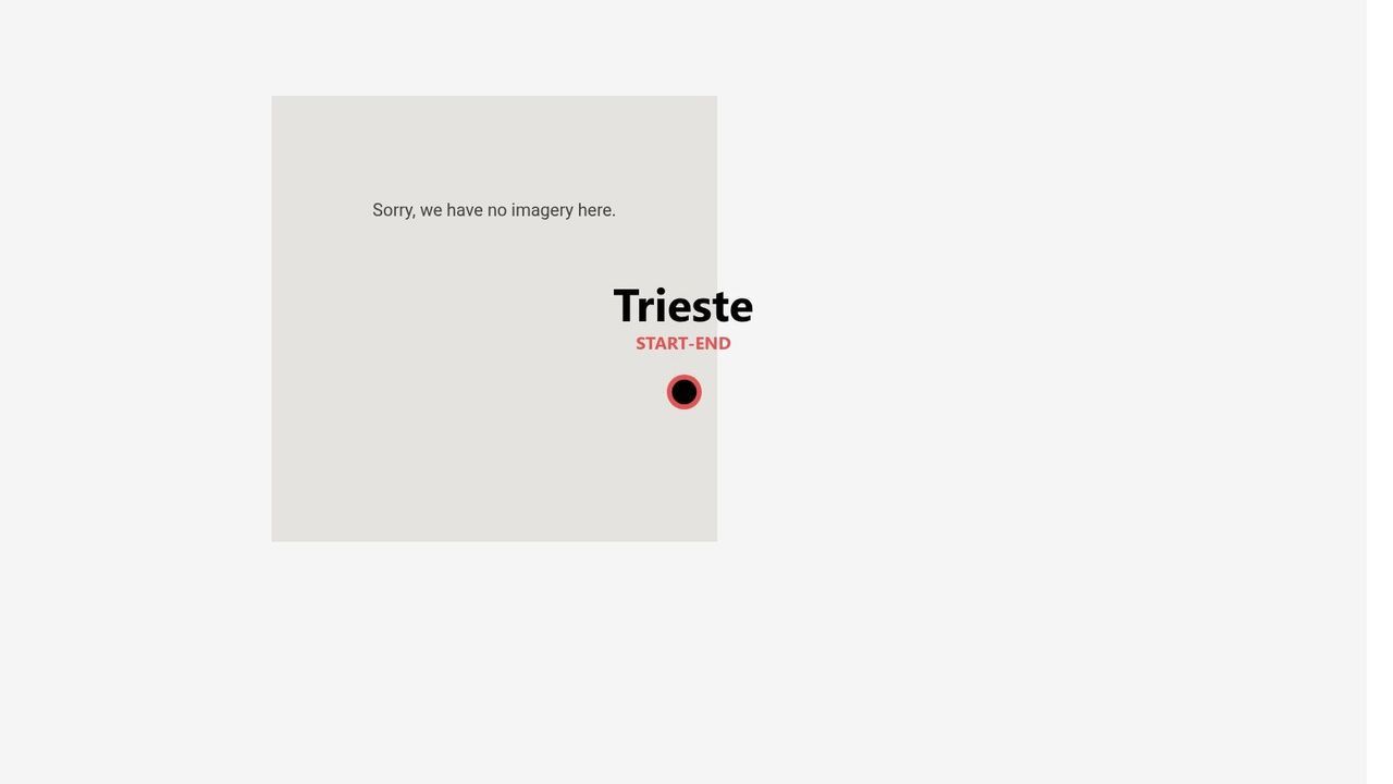 Una mappa semplificata che mostra Trieste come punto di partenza e arrivo di un itinerario, con un messaggio che indica l'assenza di immagini disponibili.