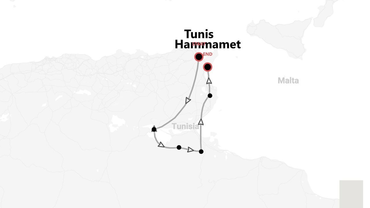 Reiseroute durch Tunesien: Von Tunis nach Hammamet.