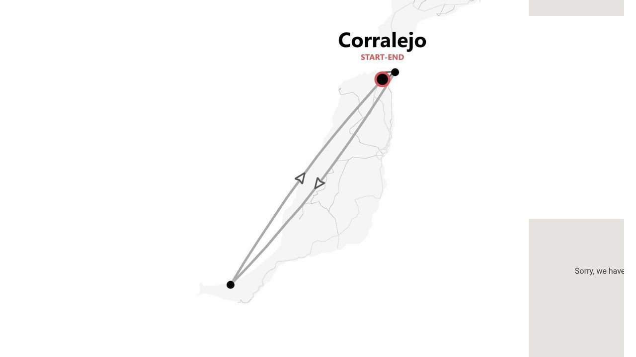 Carte d'un itinéraire de voyage aller-retour à Corralejo.
