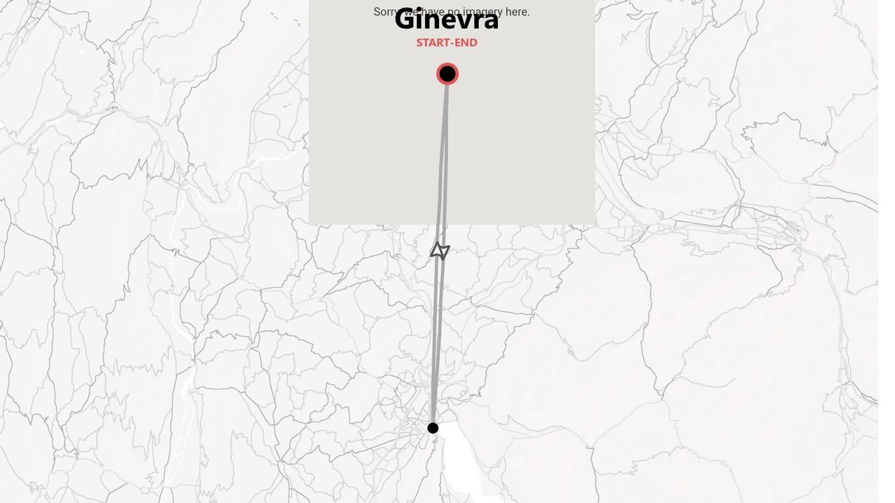 Mappa minimalista di un itinerario di viaggio che inizia e finisce a Ginevra.