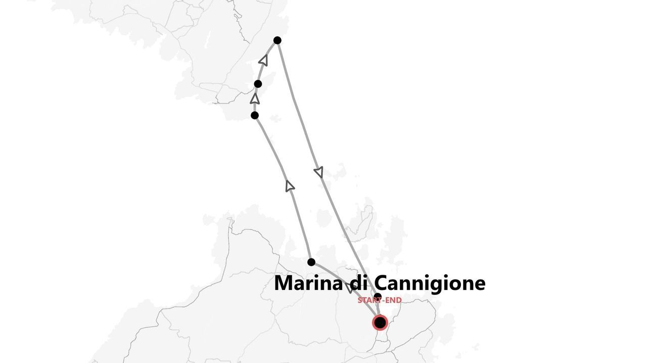 Mappa di un itinerario di viaggio con partenza e arrivo a Marina di Cannigione.