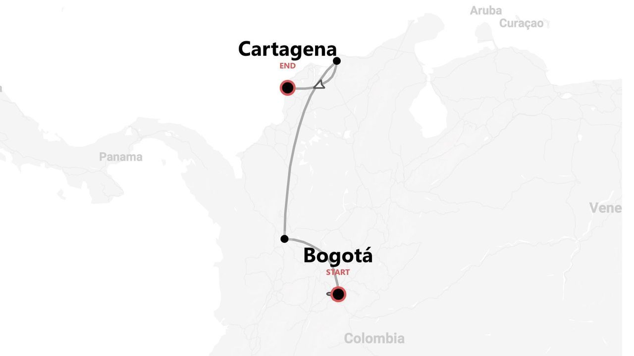 Ruta de viaje en Colombia, de Bogotá a Cartagena.