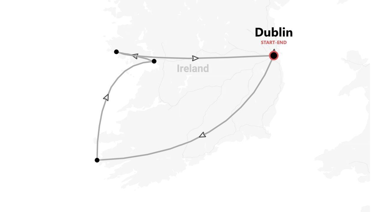 Irland-Karte: Rundreise ab/bis Dublin