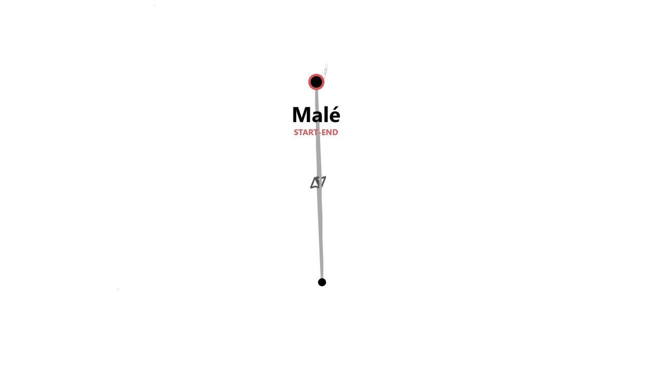 Carte simple d'un itinéraire de voyage aller-retour à Malé, représenté par une ligne et une icône d'avion.