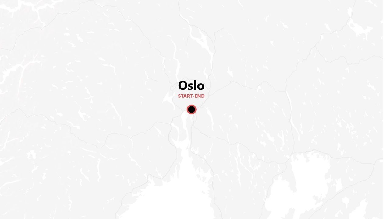 A stylized map showing Oslo as the start and end point of a route, indicated by a marker.