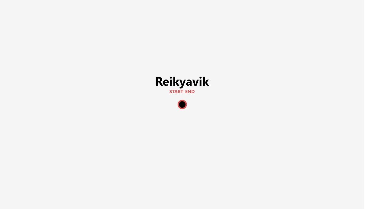 Una grafica di mappa minimalista che mostra Reykjavik come punto di inizio e fine di un viaggio, contrassegnata con un'icona a spillo circolare.