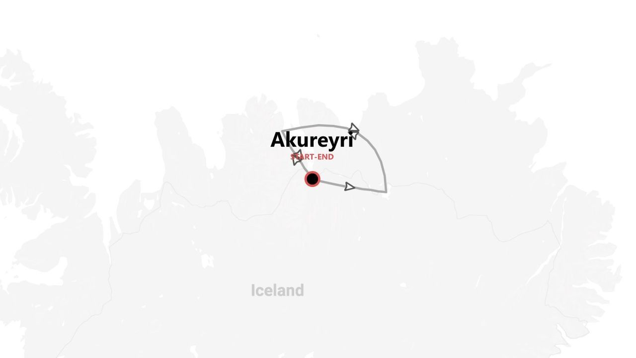 Mappa dell'Islanda: itinerario di viaggio con partenza e arrivo ad Akureyri.