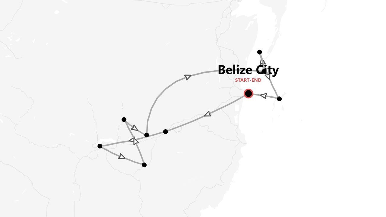 Reiseroutenkarte Belize: Start und Ziel in Belize City.