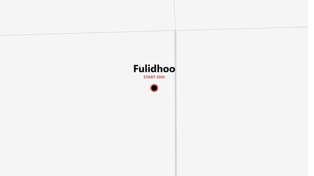 A minimalist map showing Fulidhoo as the designated start and end point of a route.