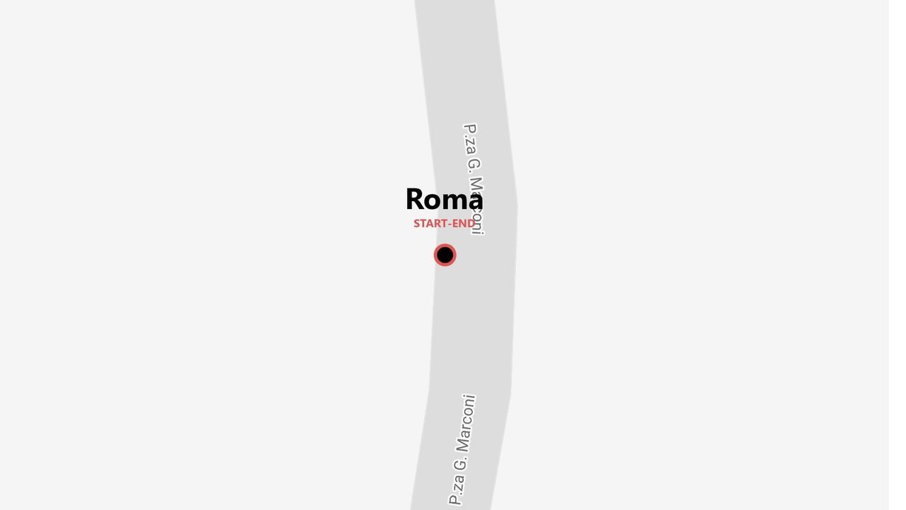 Una mappa semplificata che mostra il punto di inizio e fine per un viaggio a Roma, situata in P.za G. Marconi.