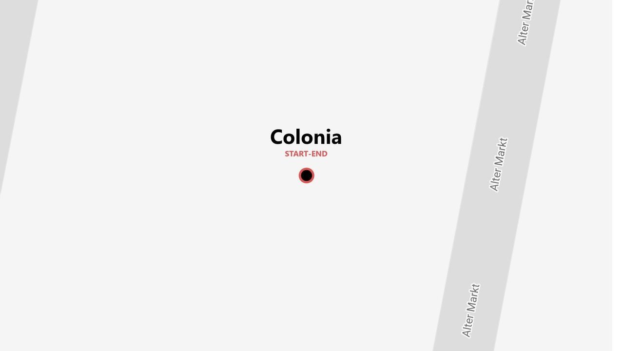 Una mappa stilizzata che mostra un punto di inizio e fine a Colonia, in via Alter Markt.