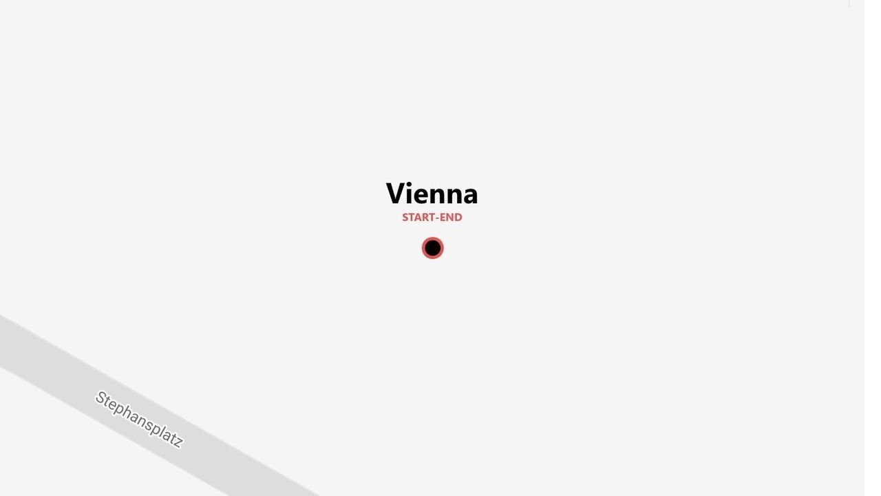 Mappa semplificata che mostra Vienna come punto di partenza e arrivo di un viaggio, con un indicatore vicino a Stephansplatz.